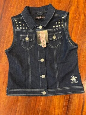 Beverly Hills Polo Club Dark Blue Denim Girls Vest with Stud Accents